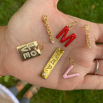 Love charm. Grateful charm. Blessed charm. Enamel charm. Enamel initial / letter charm. Gothic name charm. Sterling Silver Gold Plated.