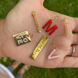 Love charm. Grateful charm. Blessed charm. Enamel charm. Enamel initial / letter charm. Gothic name charm. Sterling Silver Gold Plated.