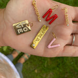 Love charm. Grateful charm. Blessed charm. Enamel charm. Enamel initial / letter charm. Gothic name charm. Sterling Silver Gold Plated.