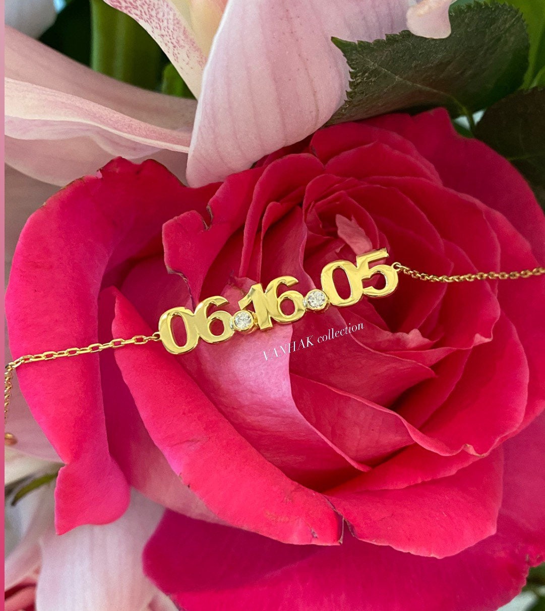Sterling silver and gold plated date necklace. Custom date necklace with bezel stones. Personalized necklaces. Anniversary/Birthday necklace