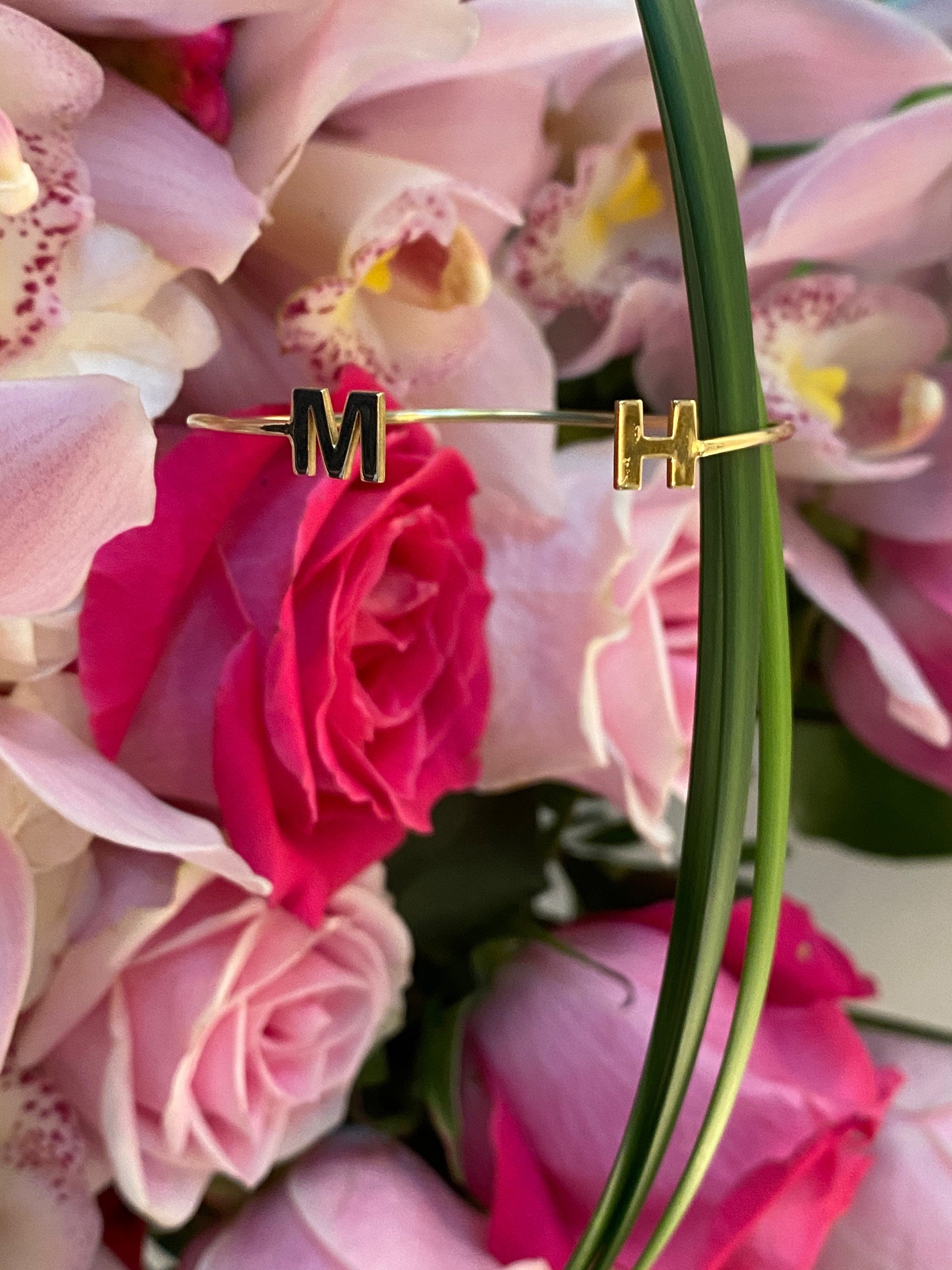 Sterling silver and gold plated initials cuff. Custom initial bracelet. Personalized letters cuff. Personalized initials bangle.