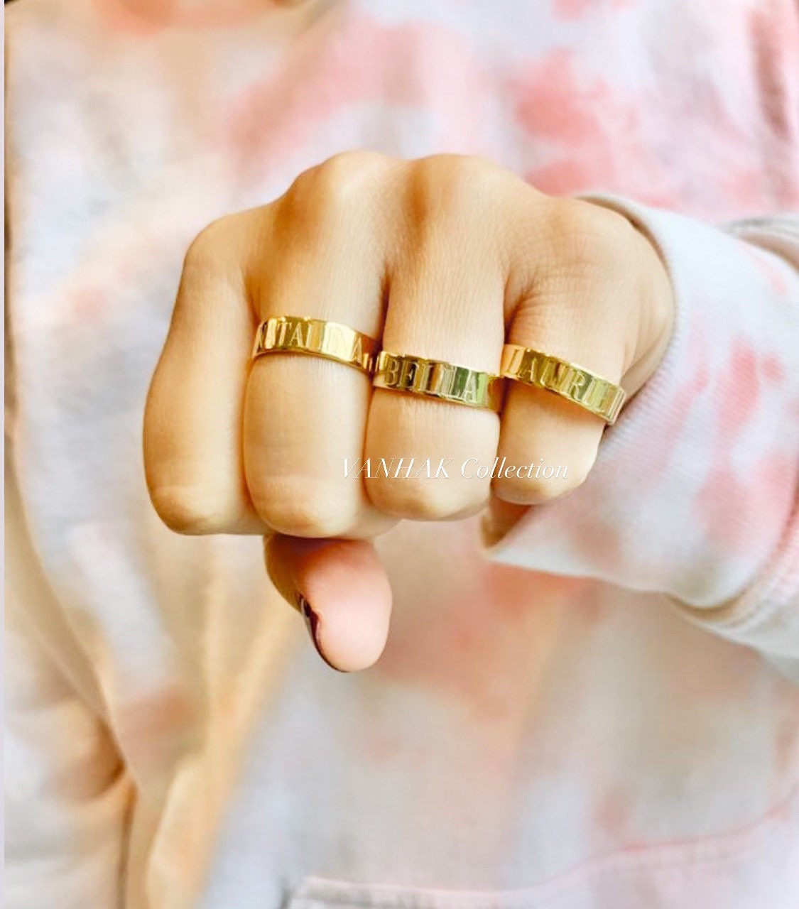 Personalized name ring | Sterling silver and 14K gold plated engraved ring | Personalized Ring | engraved name band