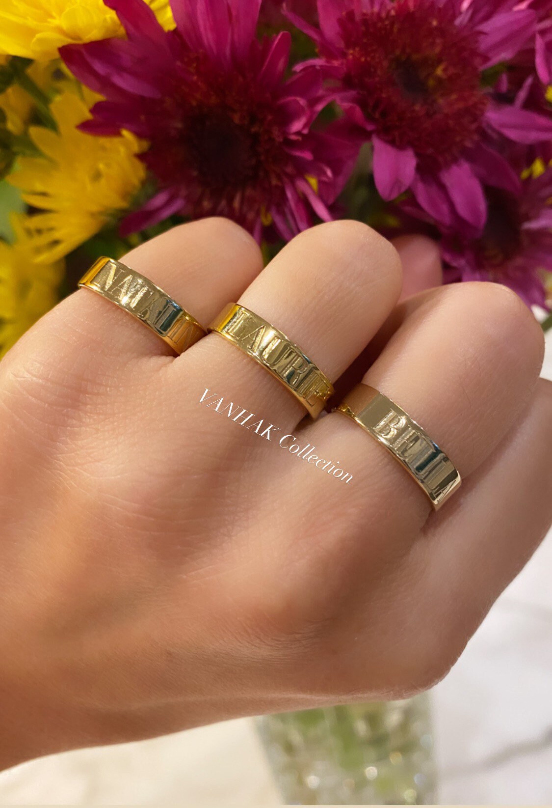 Personalized name ring | Sterling silver and 14K gold plated engraved ring | Personalized Ring | engraved name band