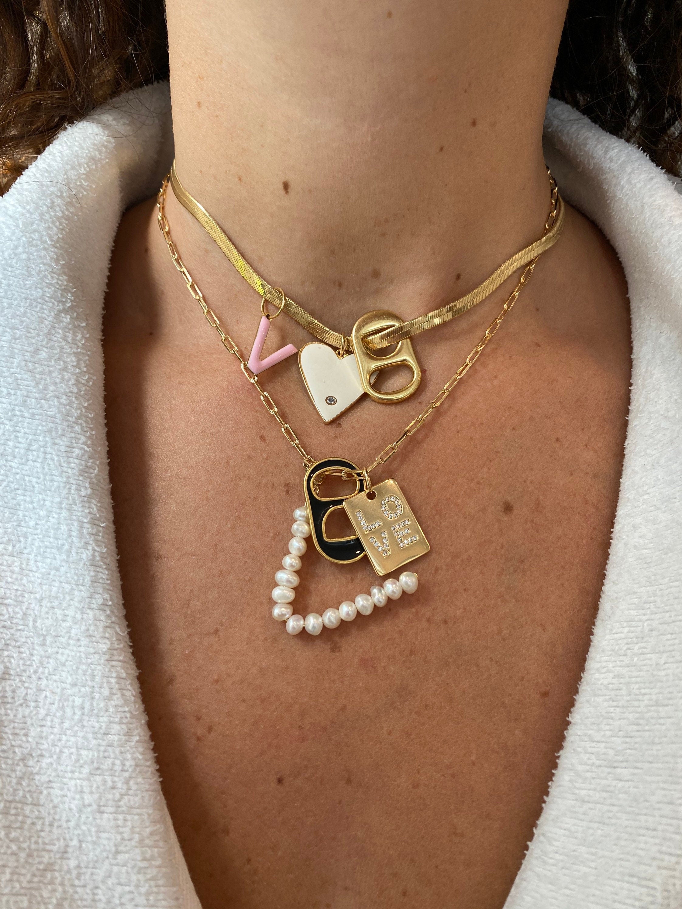 Soda Cap Charms. Pave soda cap Charms Choker/ necklace. Gold-filled.