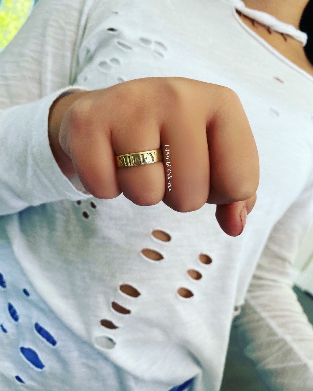 Personalized name ring | Sterling silver and 14K gold plated engraved ring | Personalized Ring | engraved name band