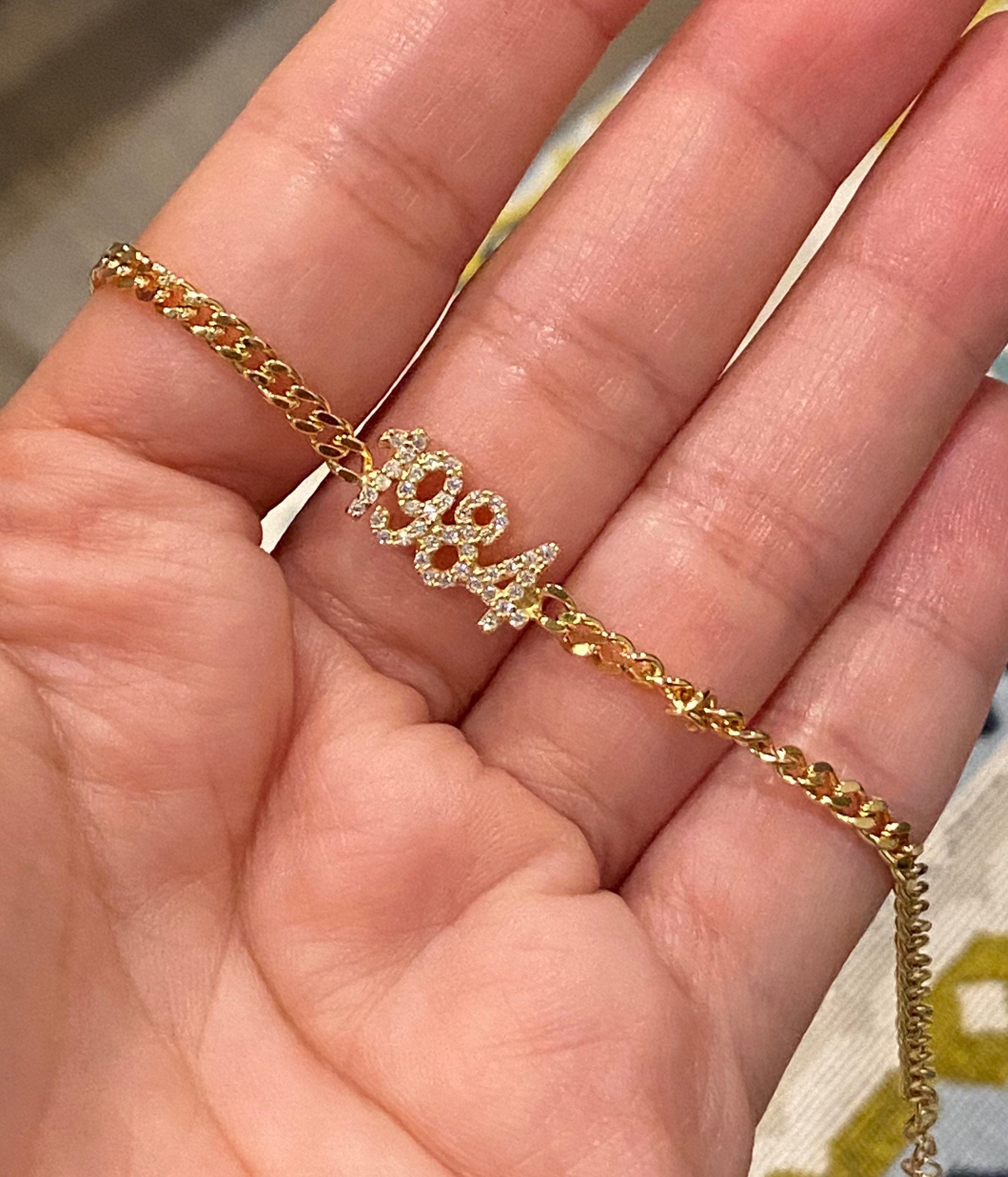 Pave Cuban link personalized year bracelet | Pave personalized curb link custom bracelet | year bracelet in gold, rose gold and silver