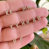 Sterling silver 14K gold plated mini initial letter earrings Studs. Gold, rose gold, silver.