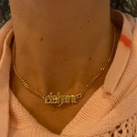 Personalized Gothic nameplate choker. Old English Cuban link necklace. Custom name curb link choker. Sterling silver gold plated.
