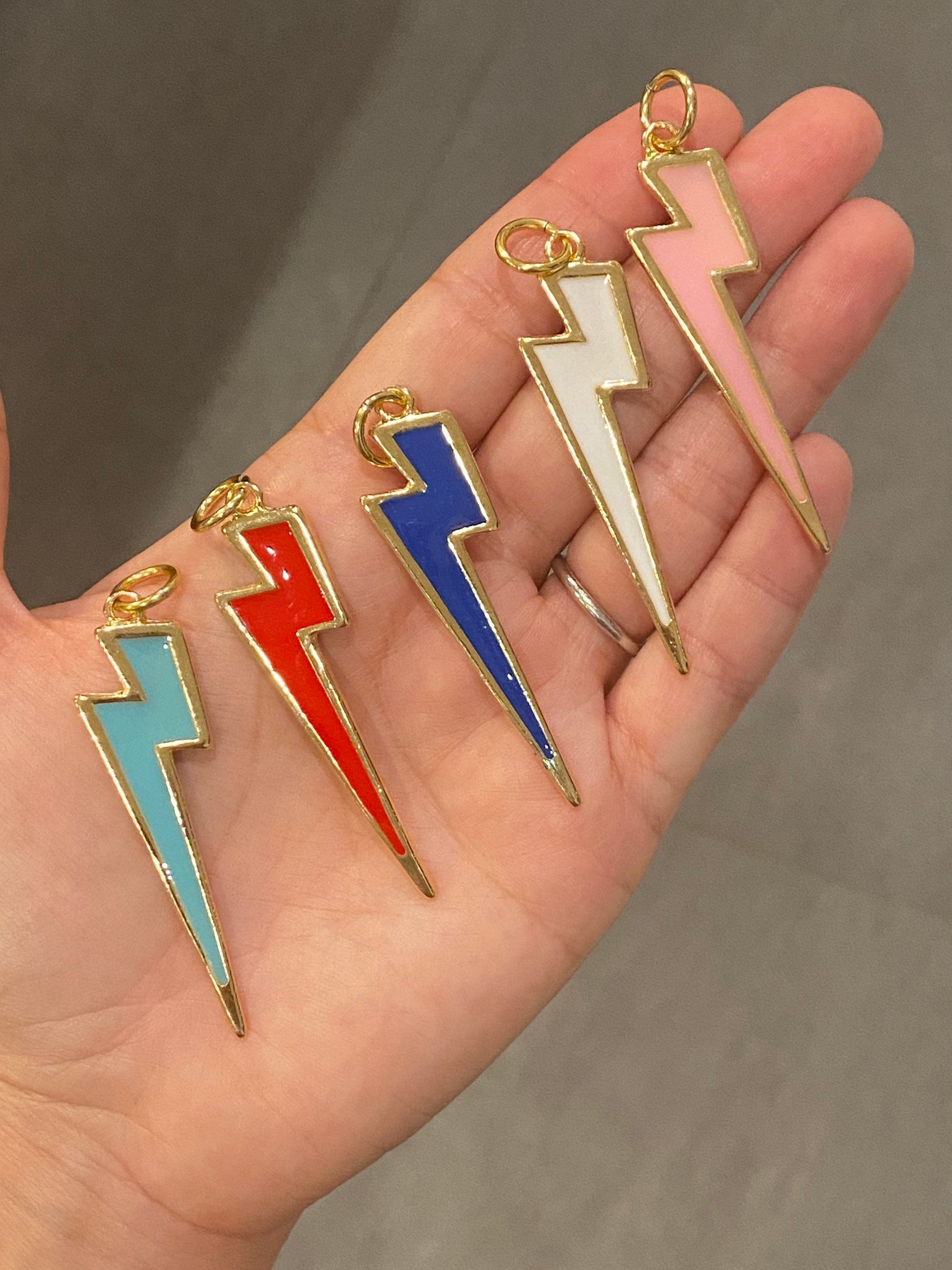 Colorful enamel lightning bolt Charms. Lightning bolt charms. Enamel Charms for Choker/ necklace. Gold-filled. Trending charms.