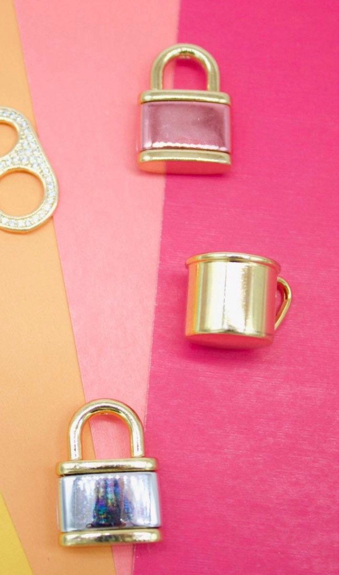 Lock Charms. Two-tone charms. Lock of love Charms for Choker/ necklace. Gold-filled.