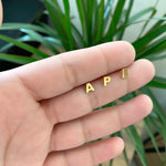 Sterling silver 14K gold plated mini initial letter earrings Studs. Gold, rose gold, silver.