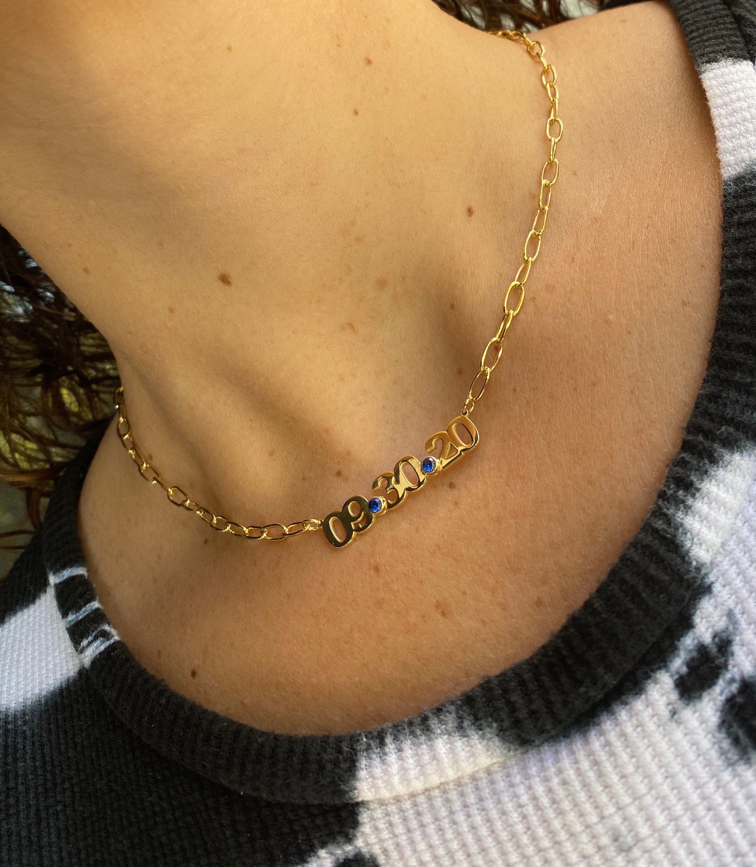 Custom date necklace choker. Date necklace on a paper clip chain. Anniversary/Birthday necklace. Sterling silver gold plated