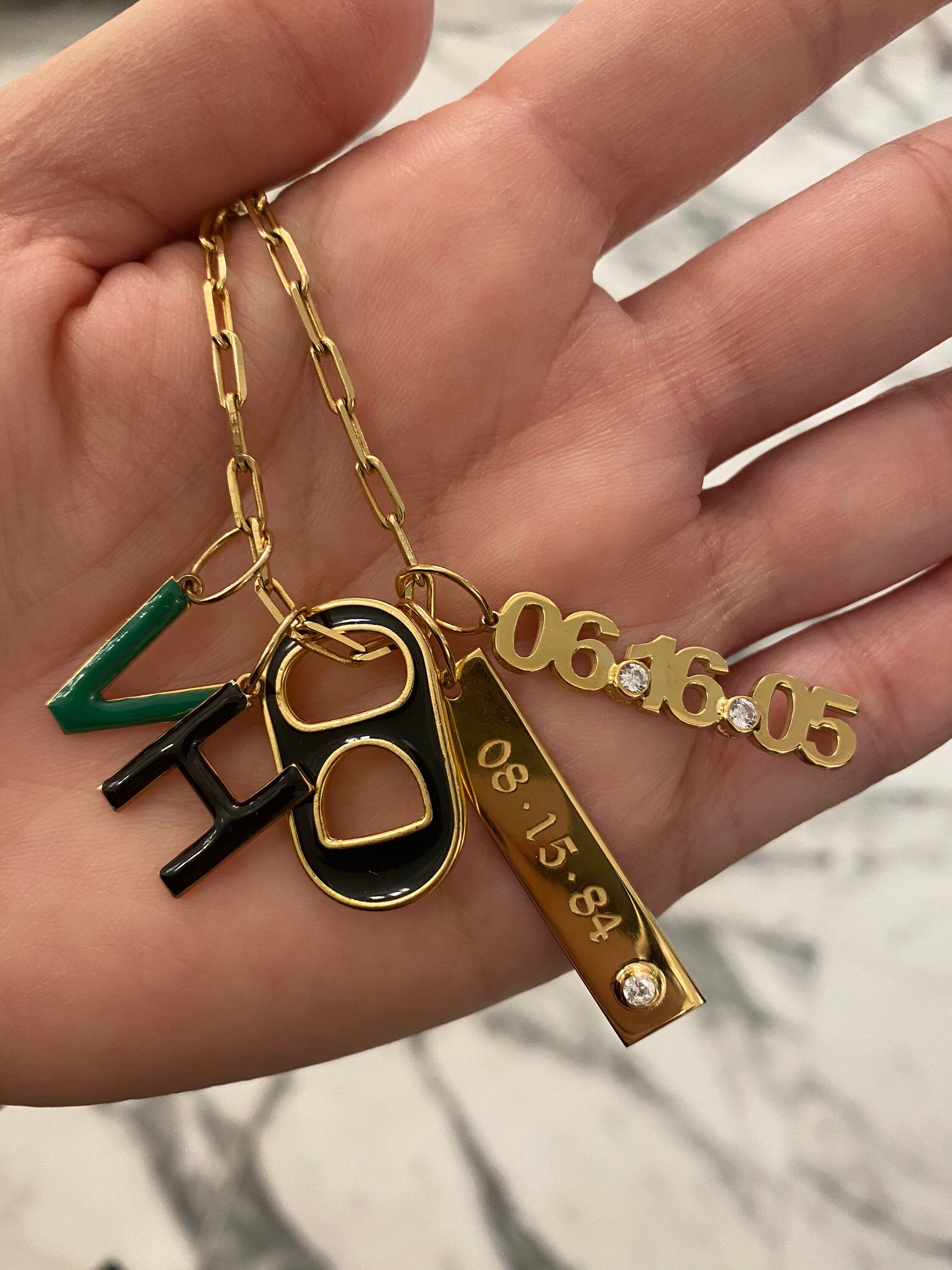 Personalized Date Charms. Number charms. Anniversary charms. Birthday charms. Custom name charms. Sterling Silver Gold Plated.