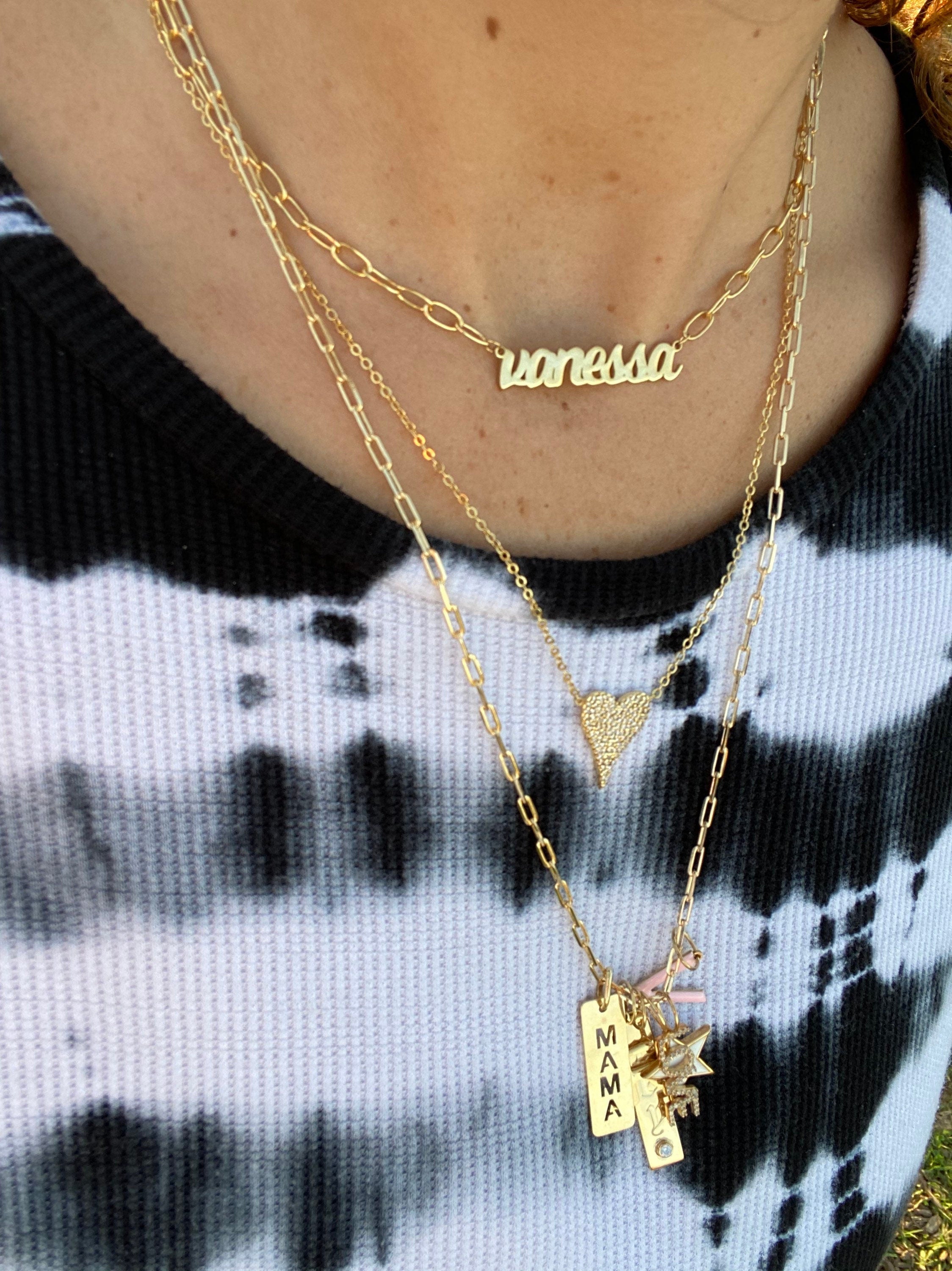 Custom name necklace/choker on paper clip chain. Personalized nameplate necklace choker. Sterling silver gold plated