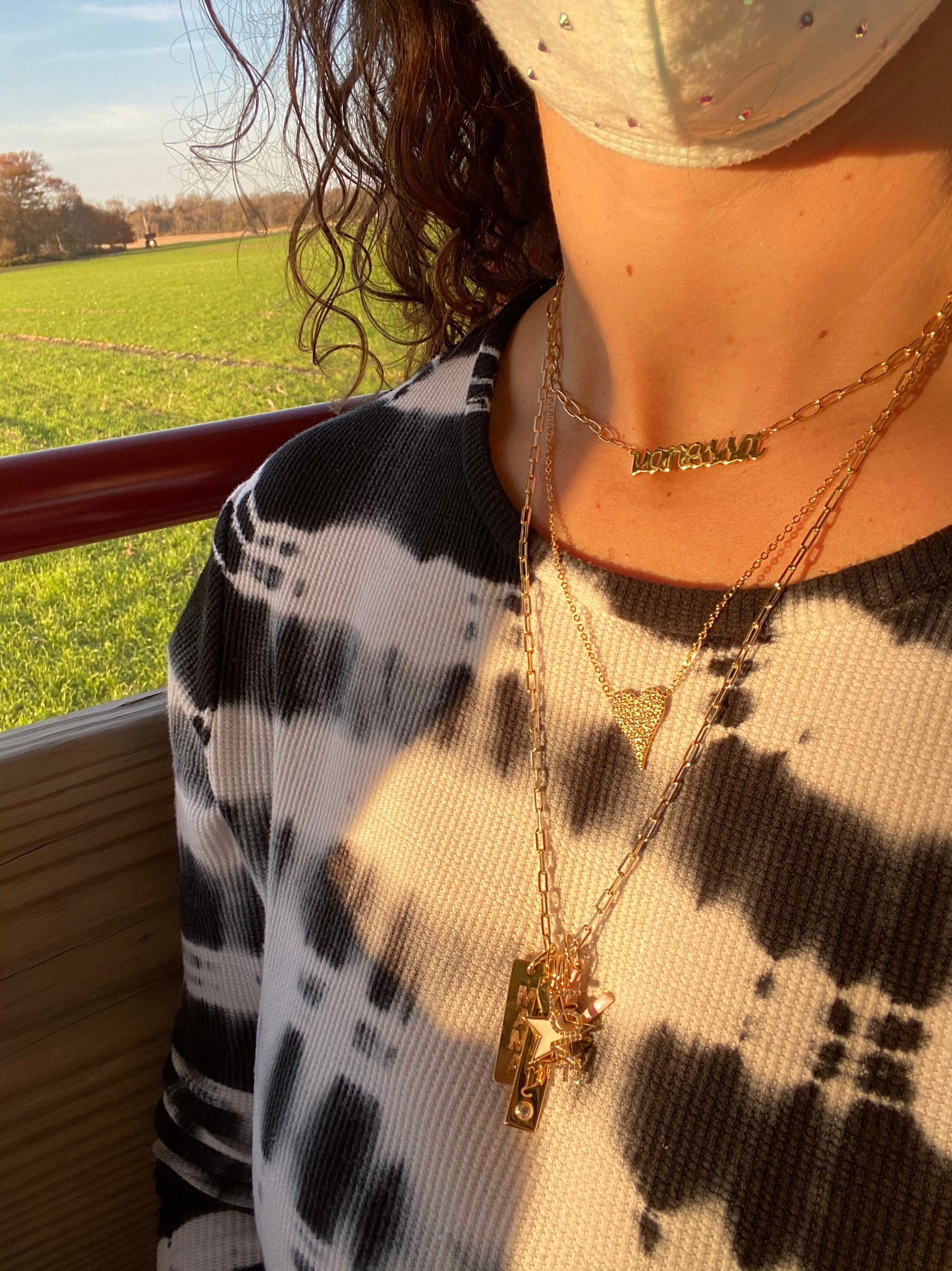 Custom name necklace/choker on paper clip chain. Personalized nameplate necklace choker. Sterling silver gold plated