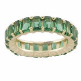 Emerald cut ring. Anniversary ring. Wedding band. Green Sterling Silver and 14K Gold Plated Baguette Style Eternity Band/ Ring