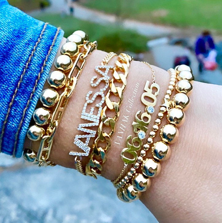Cuban link personalized name bracelet | Initial Bracelet curb link chain | Year bracelet | silver and gold plated custom bracelet |