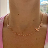 Custom name necklace/choker on paper clip chain. Personalized name necklace choker 2 names. Script nameplate. Sterling silver gold plated