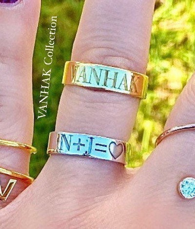 Personalized name ring | Sterling silver and 14K gold plated engraved ring | Personalized Ring | engraved name band
