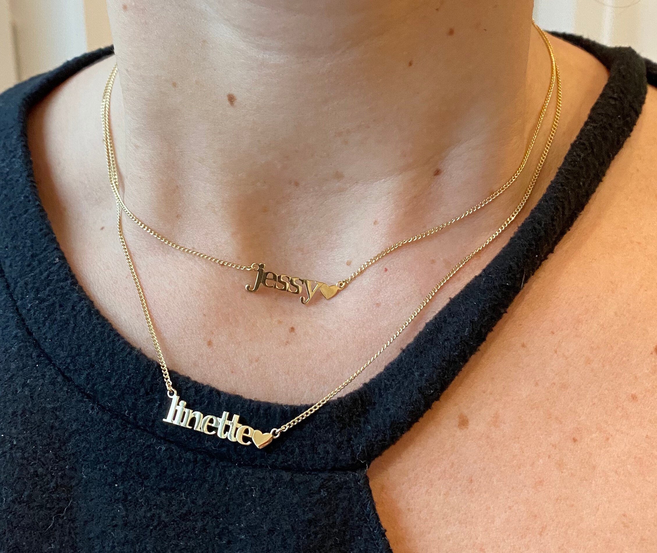 Personalized Name Necklace with heart in Sterling Silver and 14K Gold Plated or Rhodium plated | nameplate with heart | custom necklace