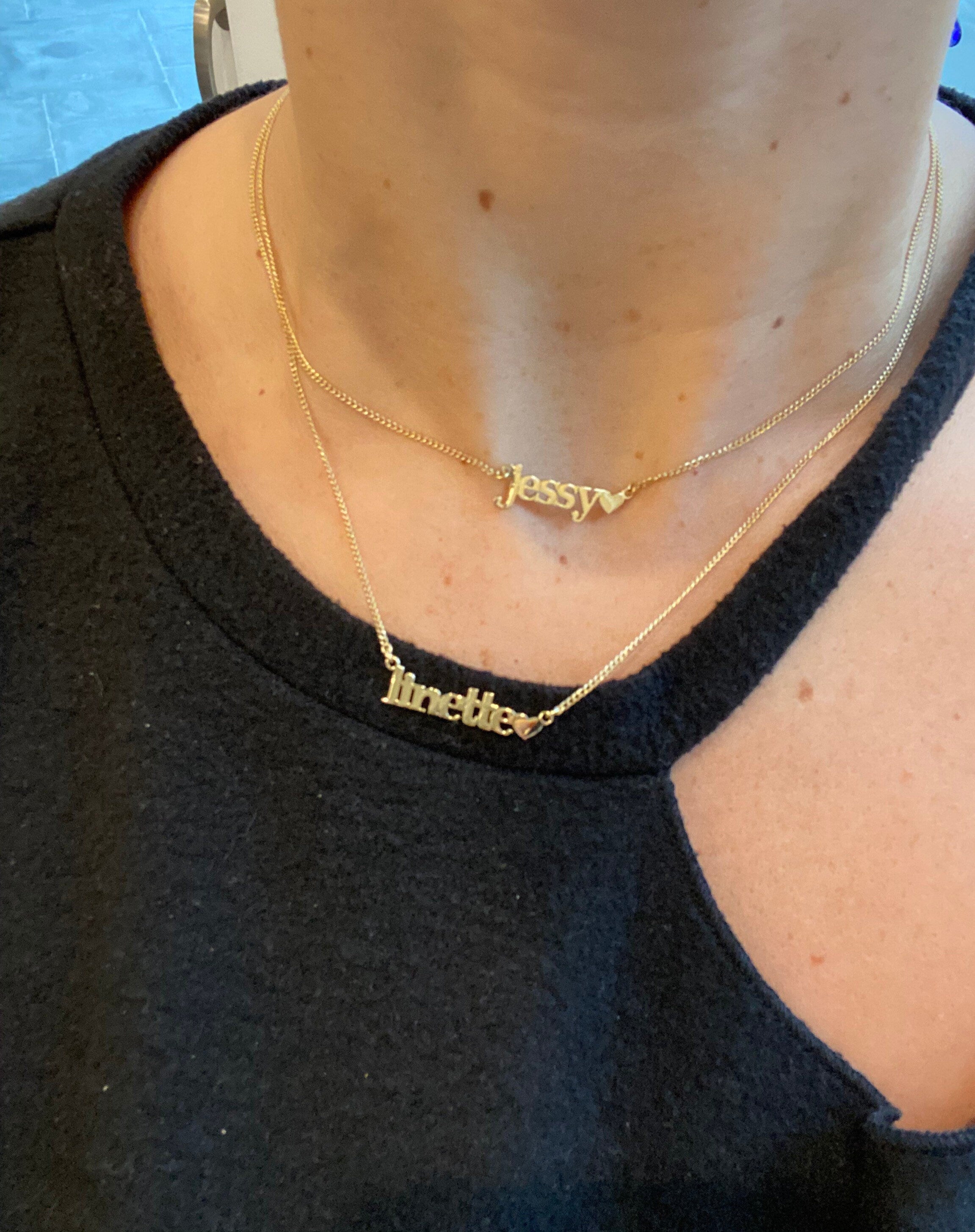 Personalized Name Necklace with heart in Sterling Silver and 14K Gold Plated or Rhodium plated | nameplate with heart | custom necklace