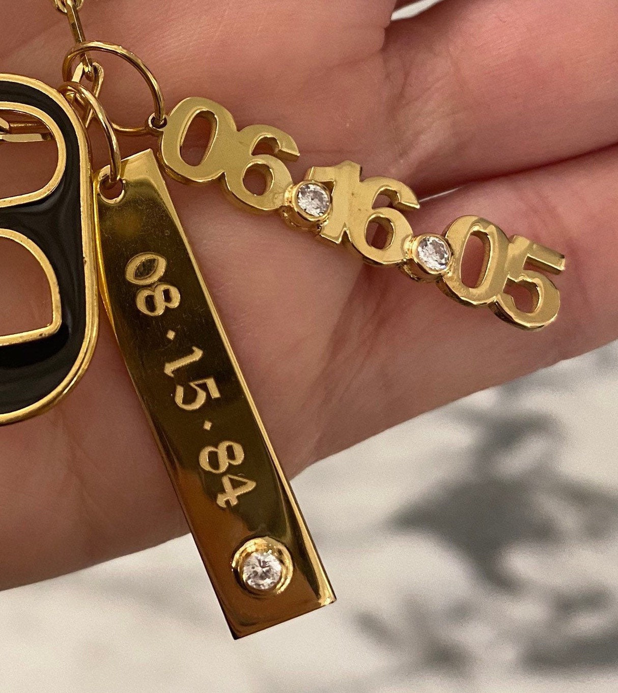 Personalized Date Charms. Number charms. Anniversary charms. Birthday charms. Custom name charms. Sterling Silver Gold Plated.