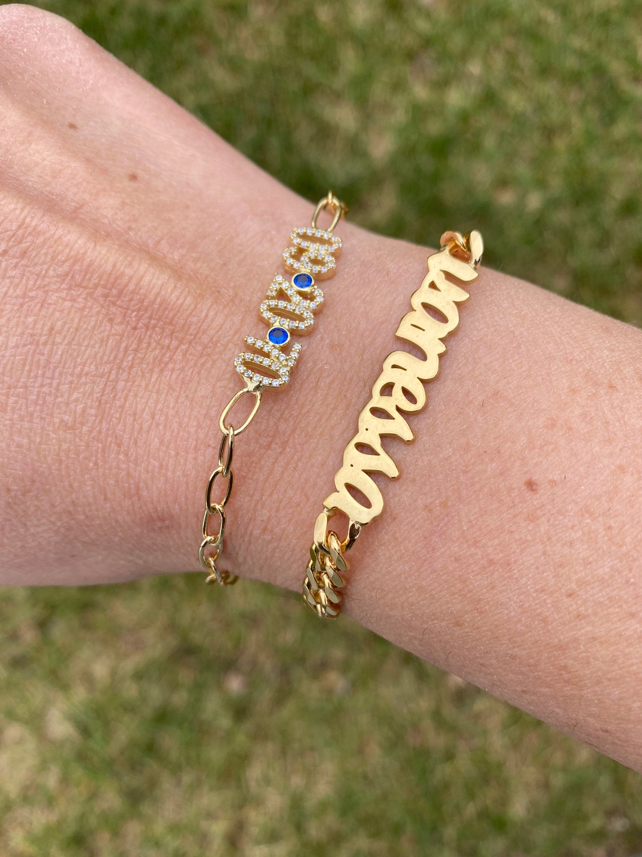 Custom date bracelet. Personalized date bracelet on a paper clip chain. Anniversary/Birthday bracelet. Sterling silver gold plated.