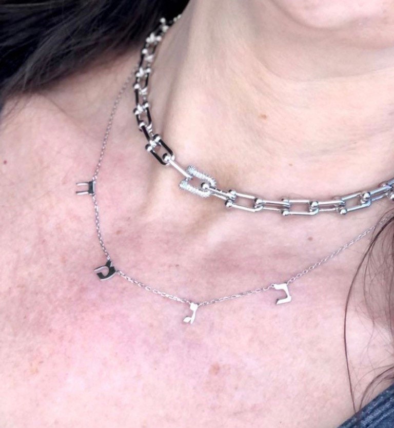 Hebrew letters choker | Hebrew Name necklace | Hebrew Mommy Necklace with kids initials l Sterling Silver Jewish Name Custom Choker