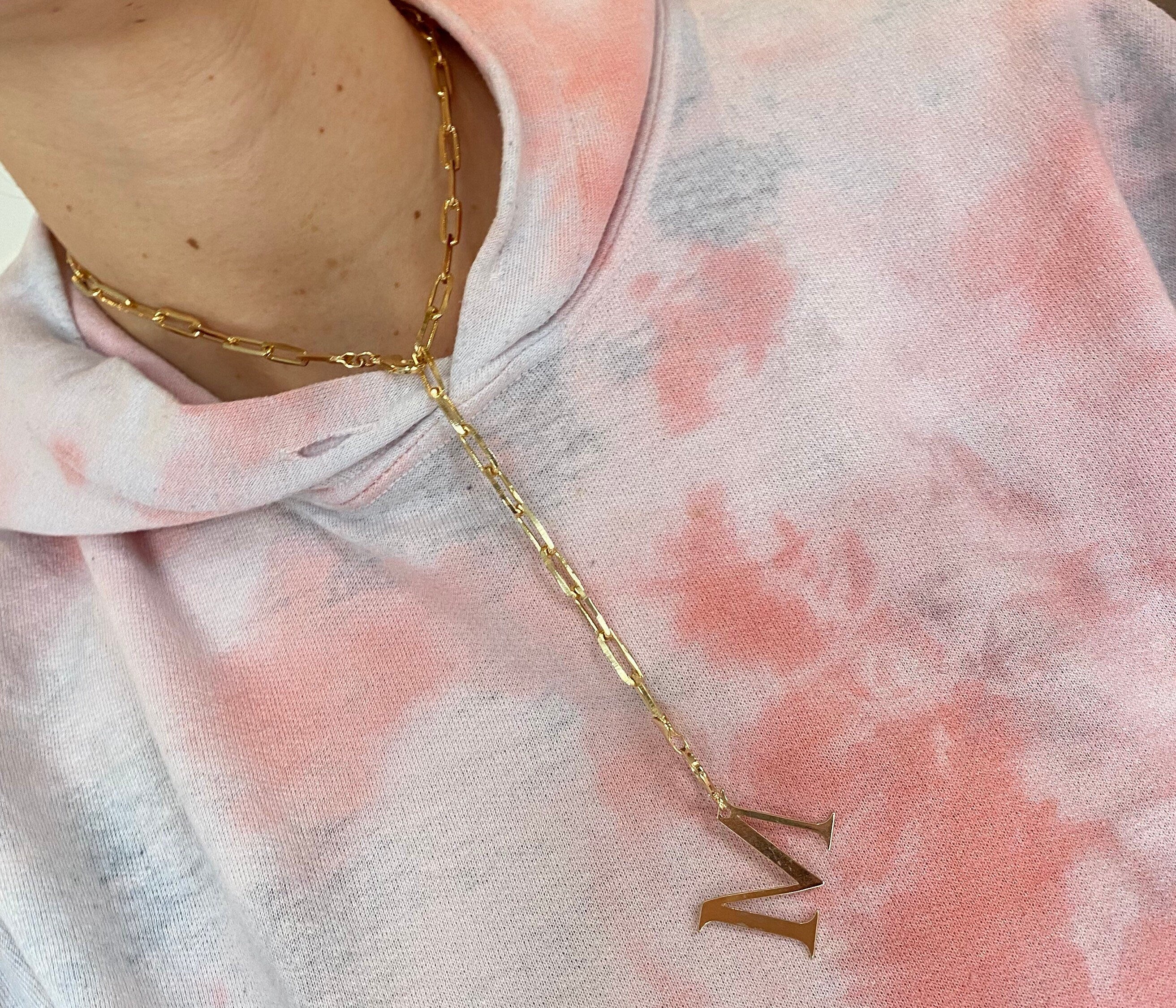 18K gold-filled paper clip initial lariat l gold-filled link initial chain necklaces l Paper clip chain necklace with your initial