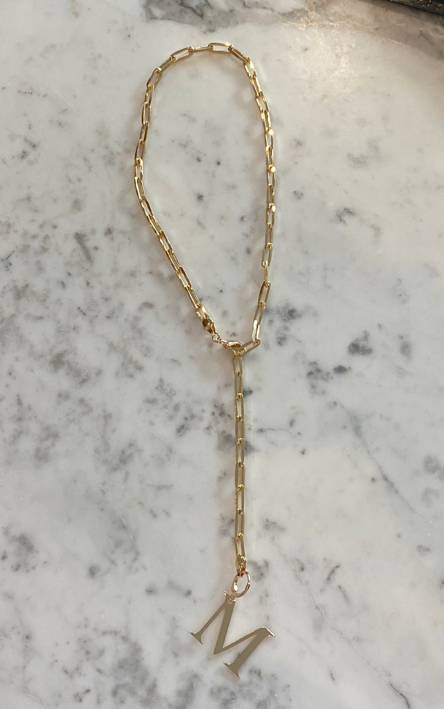 18K gold-filled paper clip initial lariat l gold-filled link initial chain necklaces l Paper clip chain necklace with your initial
