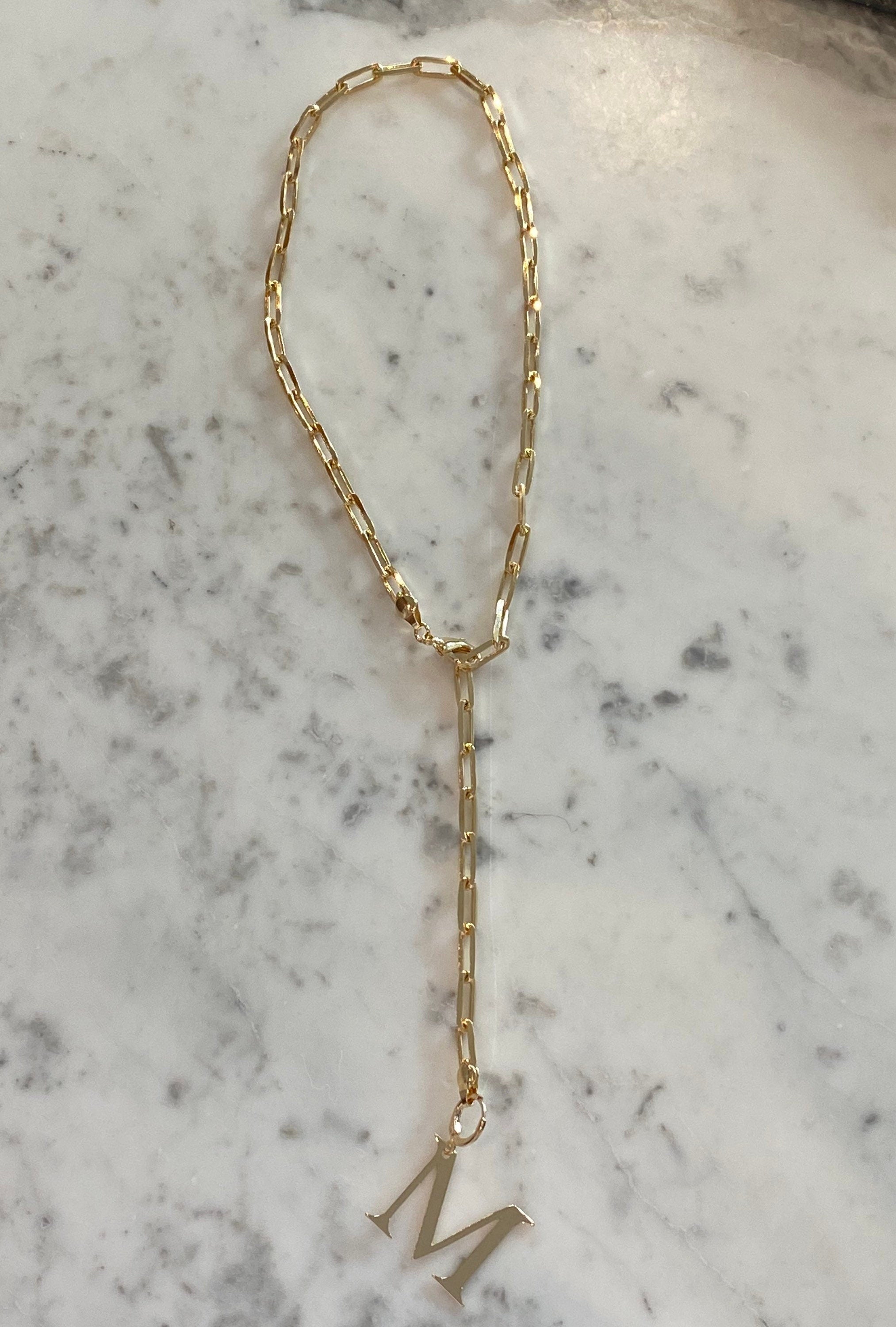 18K gold-filled paper clip initial lariat l gold-filled link initial chain necklaces l Paper clip chain necklace with your initial