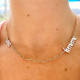 Custom name necklace/choker on paper clip chain. Personalized name necklace choker 2 names. Script nameplate. Sterling silver gold plated