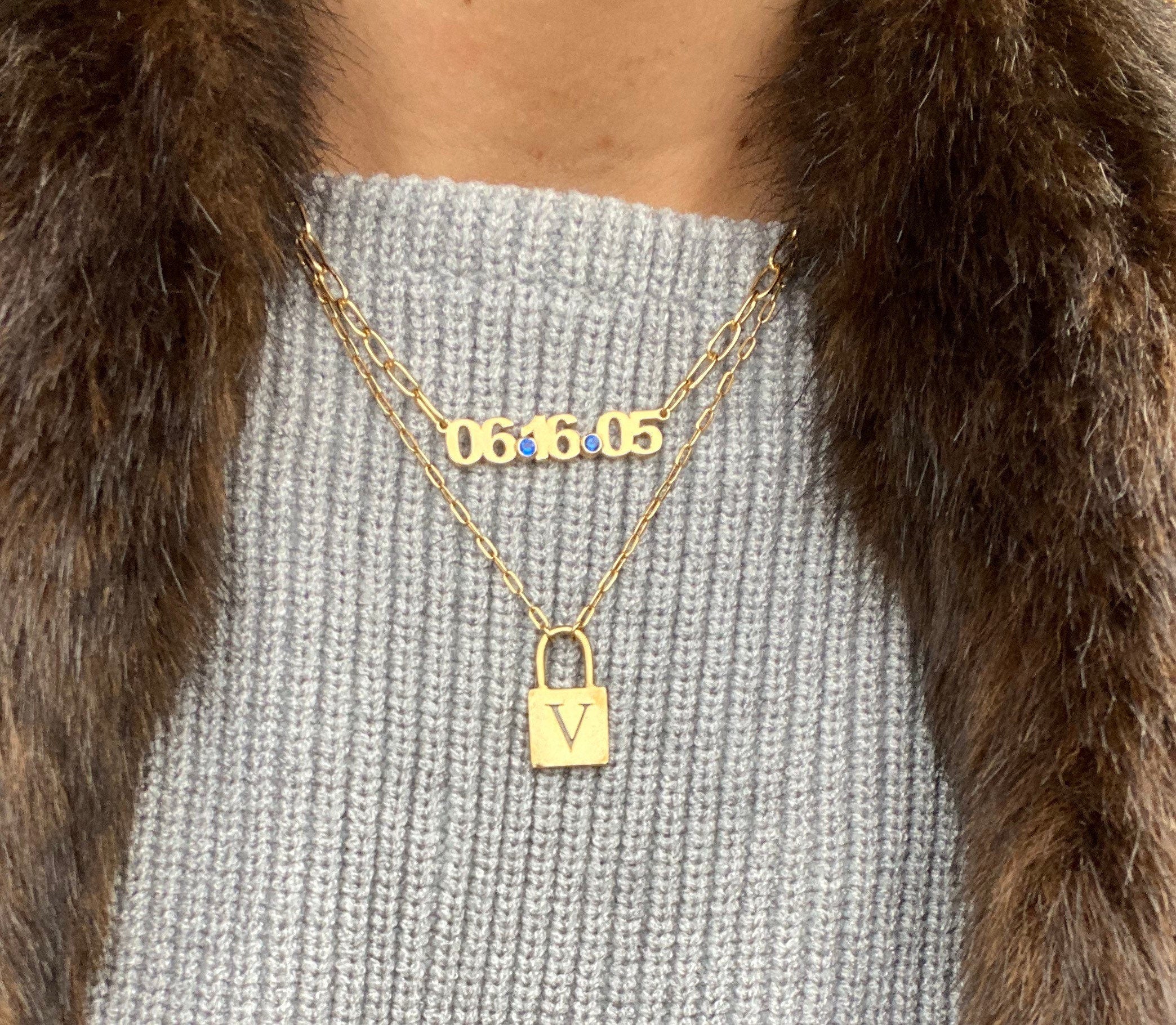 Custom date necklace choker. Date necklace on a paper clip chain. Anniversary/Birthday necklace. Sterling silver gold plated