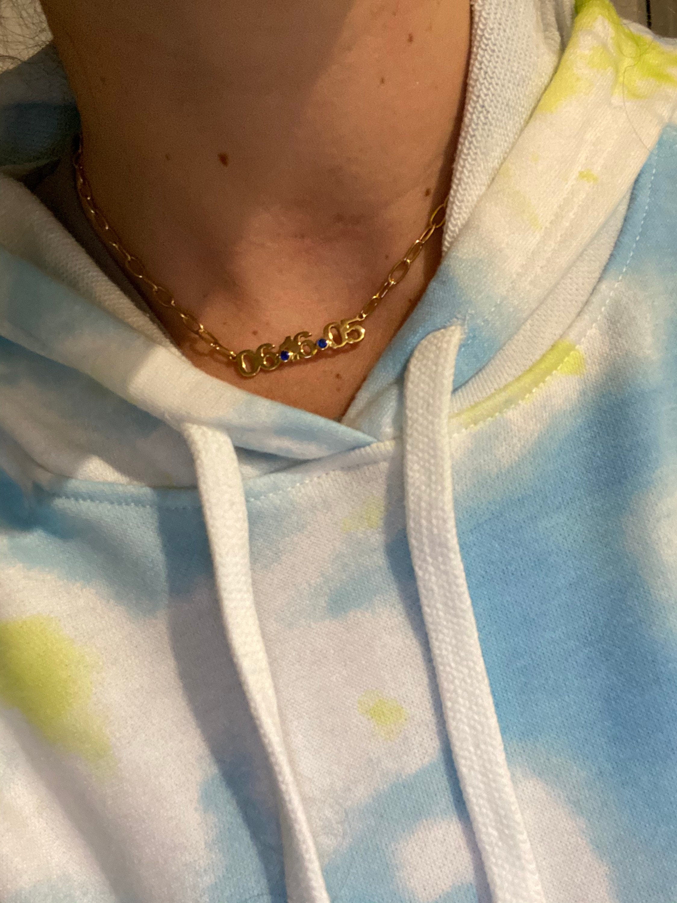 Custom date necklace choker. Date necklace on a paper clip chain. Anniversary/Birthday necklace. Sterling silver gold plated