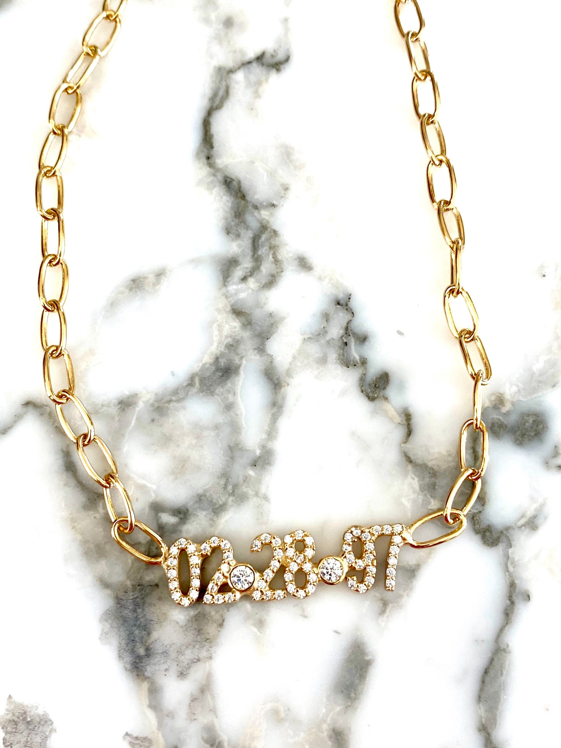 Custom date bracelet. Personalized date bracelet on a paper clip chain. Anniversary/Birthday bracelet. Sterling silver gold plated.