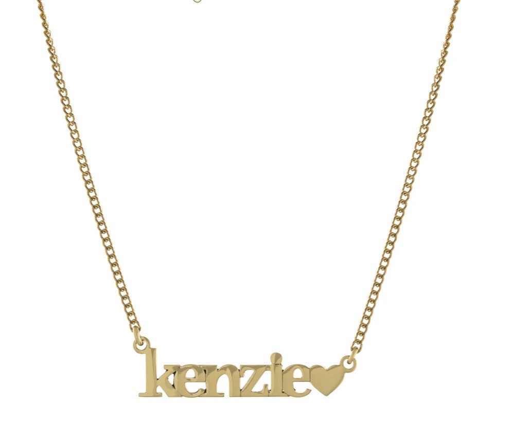 Personalized Name Necklace with heart in Sterling Silver and 14K Gold Plated or Rhodium plated | nameplate with heart | custom necklace