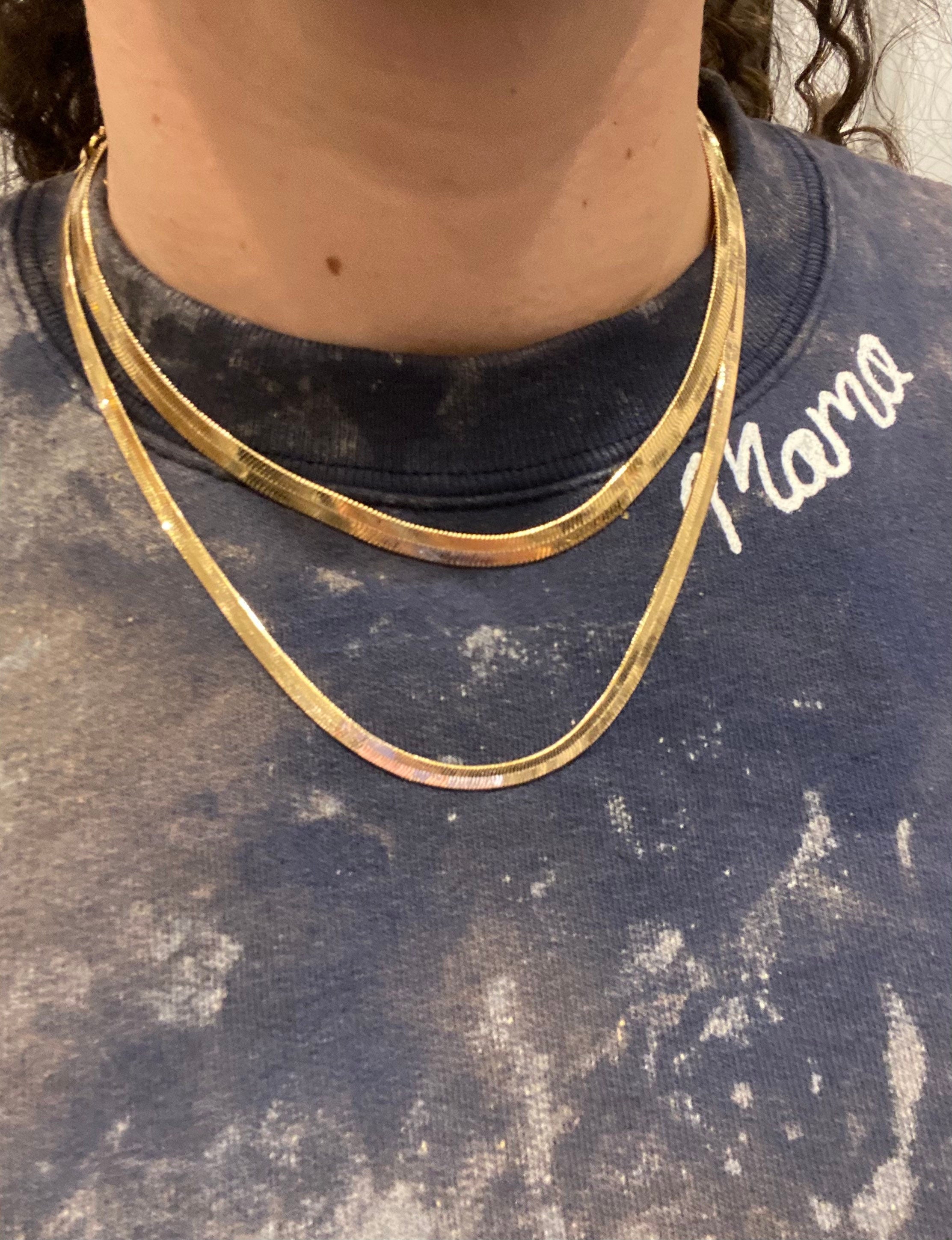 18K gold filled herringbone chain necklaces. Snake chain necklaces. Liquid gold chain necklace. Gold Chain necklaces.