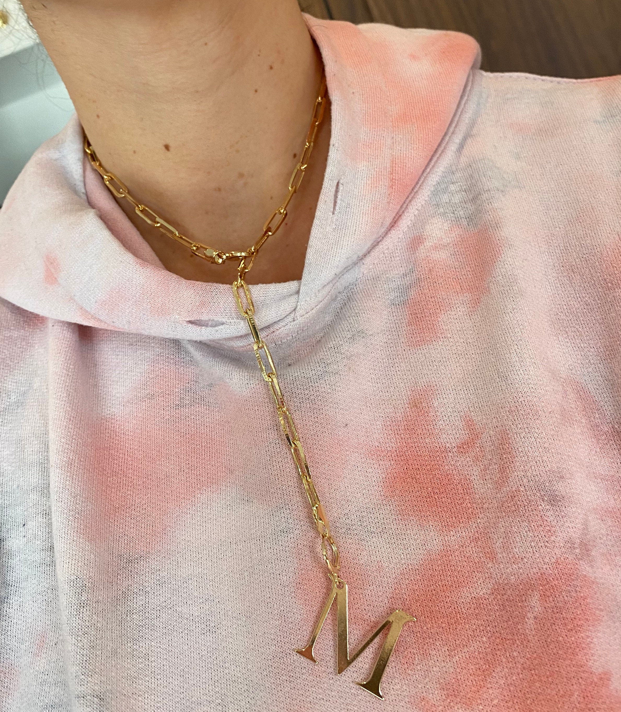 18K gold-filled paper clip initial lariat l gold-filled link initial chain necklaces l Paper clip chain necklace with your initial