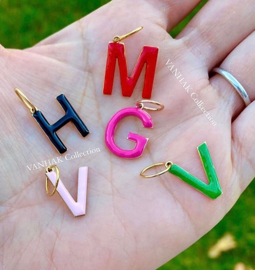 Enamel charm. Enamel initial / letter charm. colorful enamel initial charms.