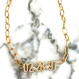 Custom date necklace choker. Date necklace on a paper clip chain with pave stones Anniversary/Birthday necklace. Sterling silver gold plated