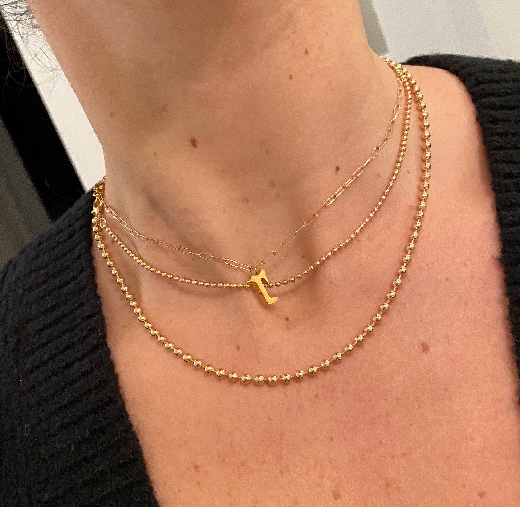 Initial necklace on a paper clip chain | Gothic initial necklace | Personalized old English font necklace/chain |Sterling silver gold plated