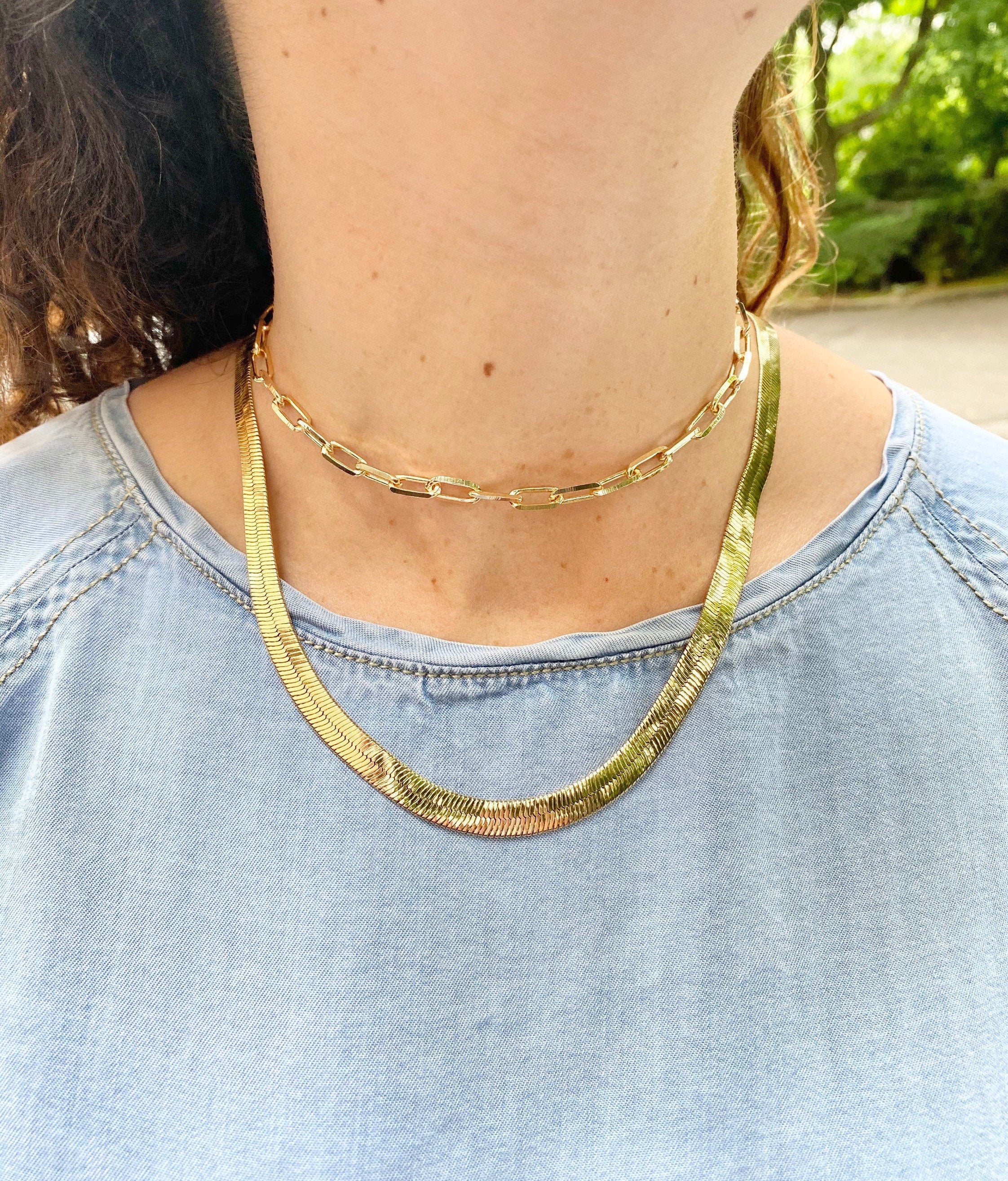 18K gold filled herringbone chain necklaces. Snake chain necklaces. Liquid gold chain necklace. Gold Chain necklaces.