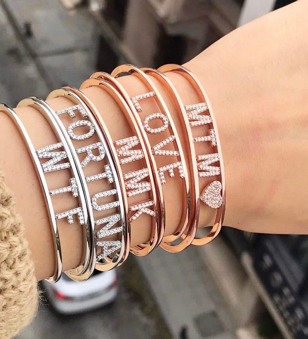 Sterling silver and gold plated initials/name cuff/bangle. Personalized name bracelet. Personalized initials cuff. Totally customizable cuff