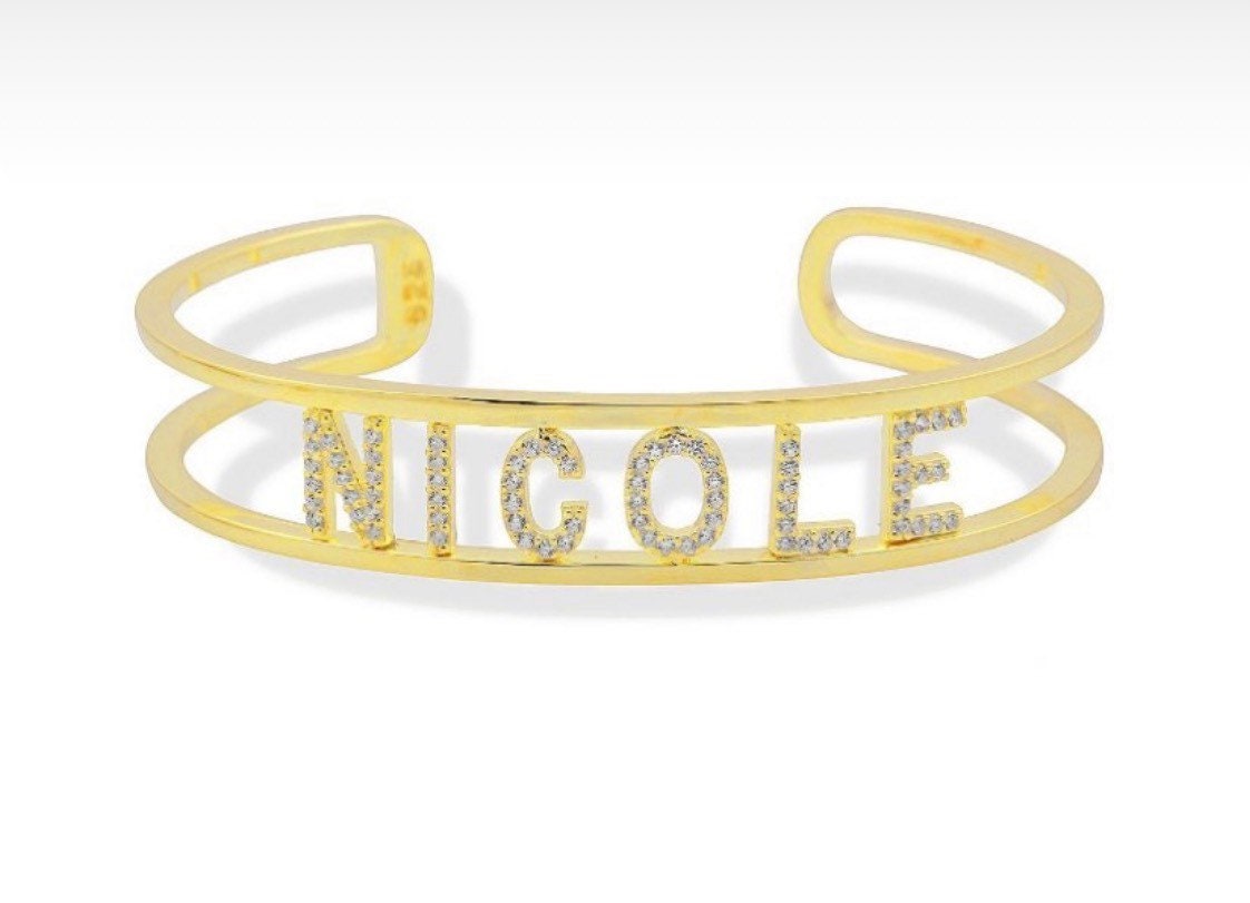 Sterling silver and gold plated initials/name cuff/bangle. Personalized name bracelet. Personalized initials cuff. Totally customizable cuff