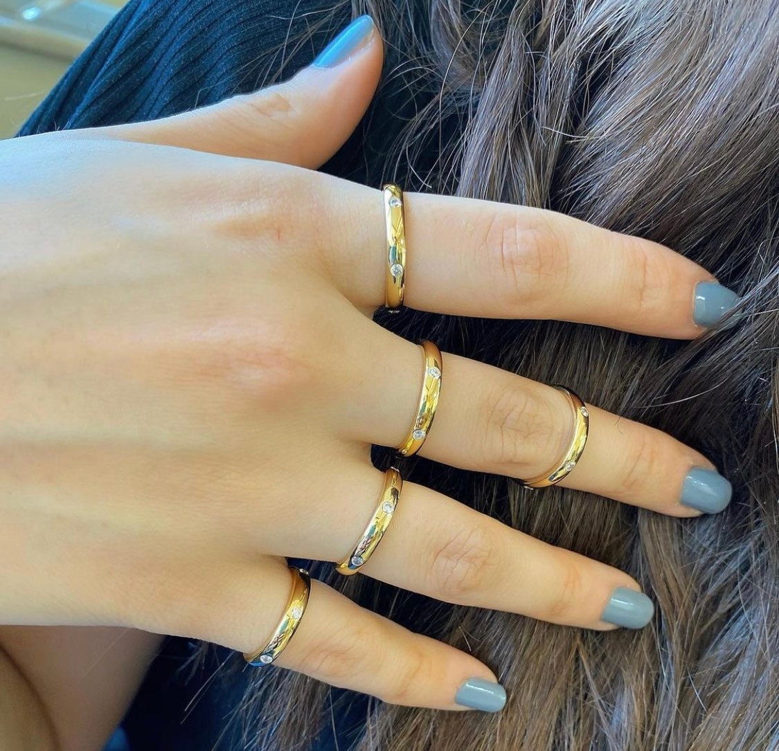 Colorful Enamel Rings and Bands in Sterling Silver gold plated (as pictured) | rainbow enamel ring | enamel stack ring