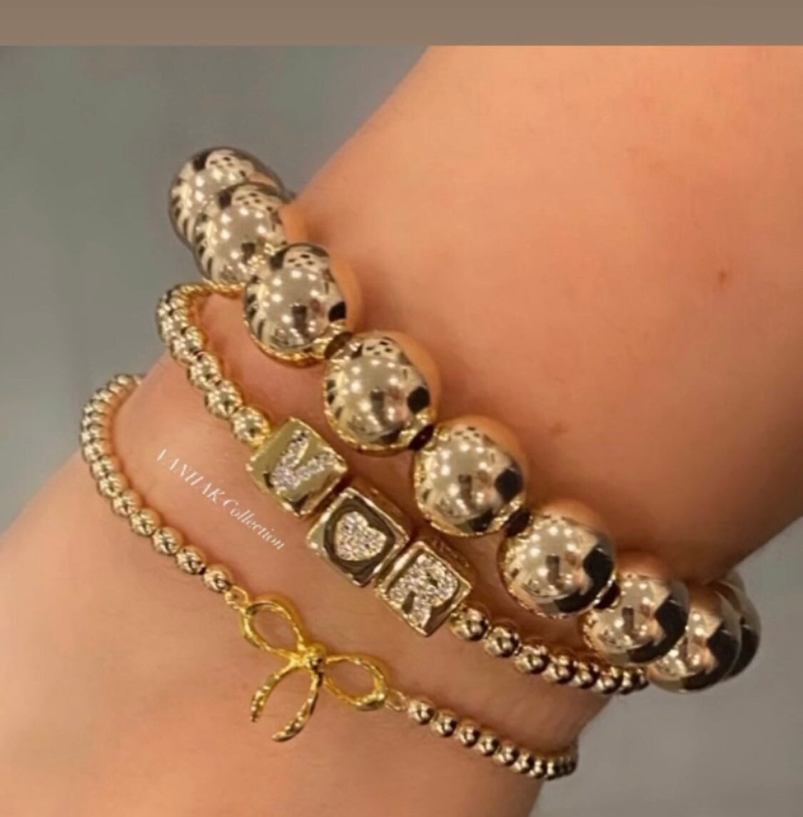 14k Gold filled initial heart cube bracelets/ beaded bracelets. Gold filled ball bracelets. Gold bead initial bracelets. Love bracelet.