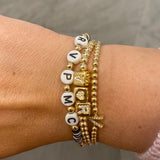 14k Gold filled initial heart cube bracelets/ beaded bracelets. Gold filled ball bracelets. Gold bead initial bracelets. Love bracelet.