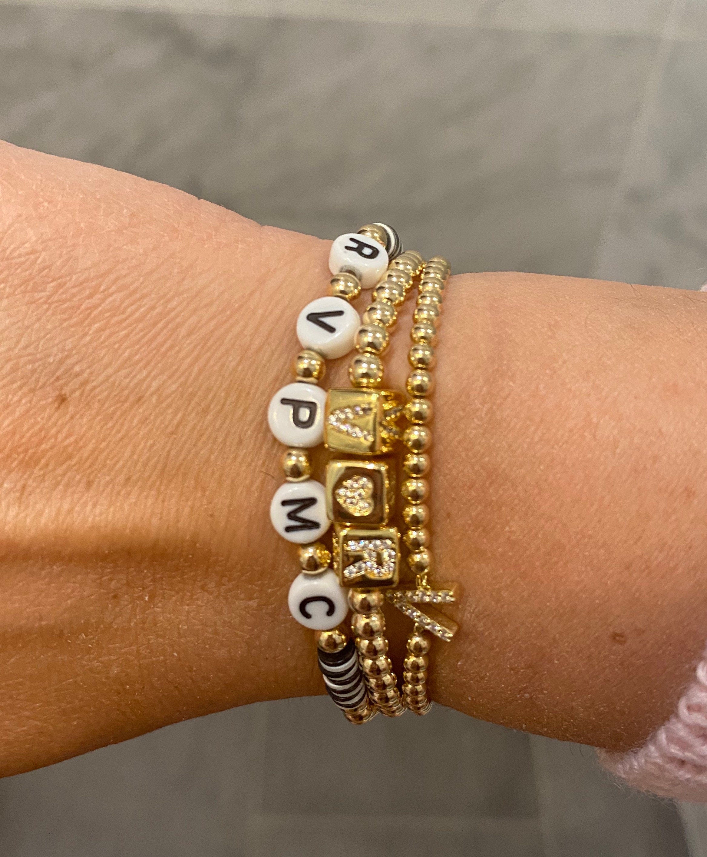 14k Gold filled initial heart cube bracelets/ beaded bracelets. Gold filled ball bracelets. Gold bead initial bracelets. Love bracelet.