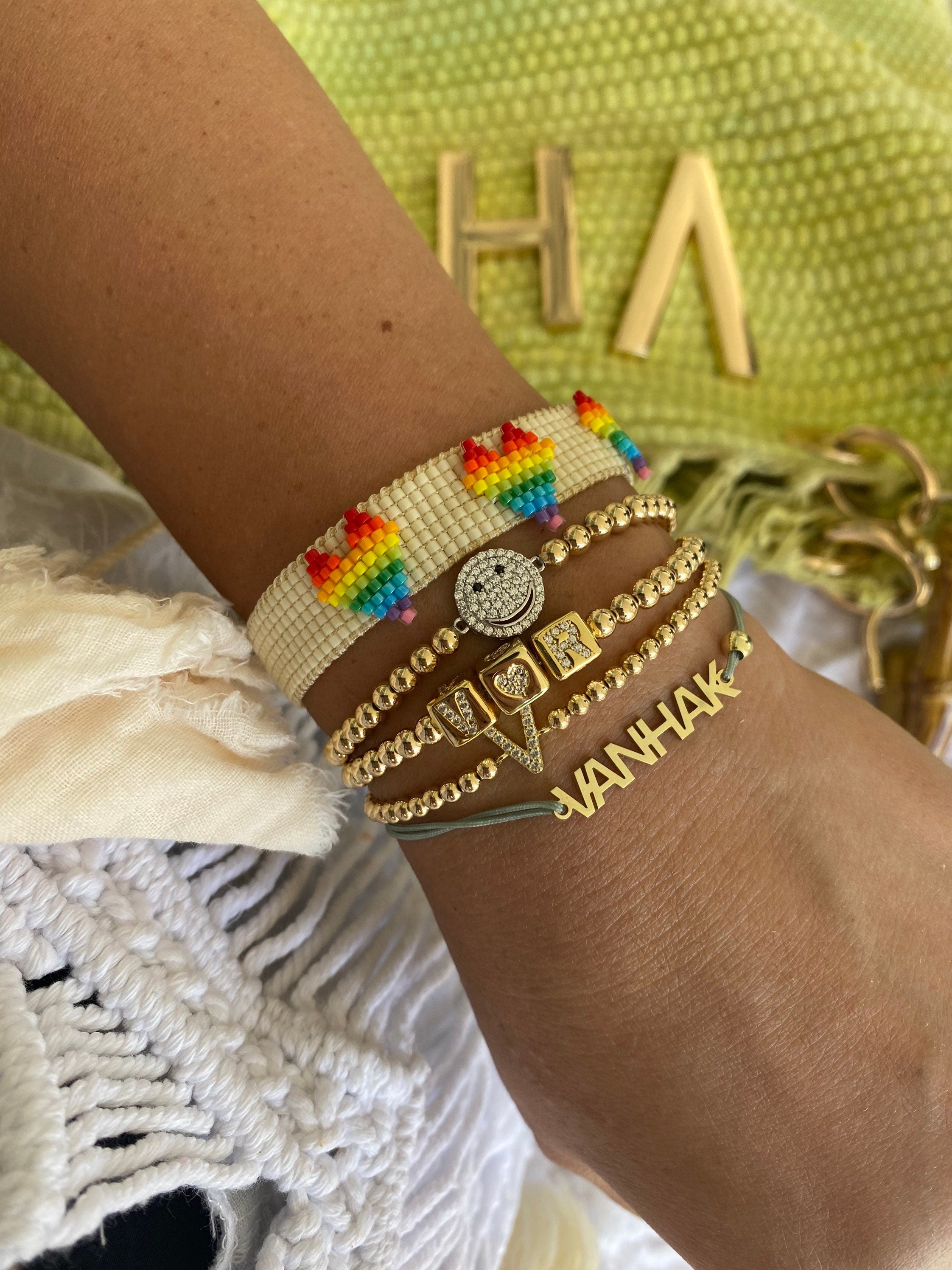 Nameplate string bracelet. Name bracelet. Personalized string bracelets. Custom string bracelets.