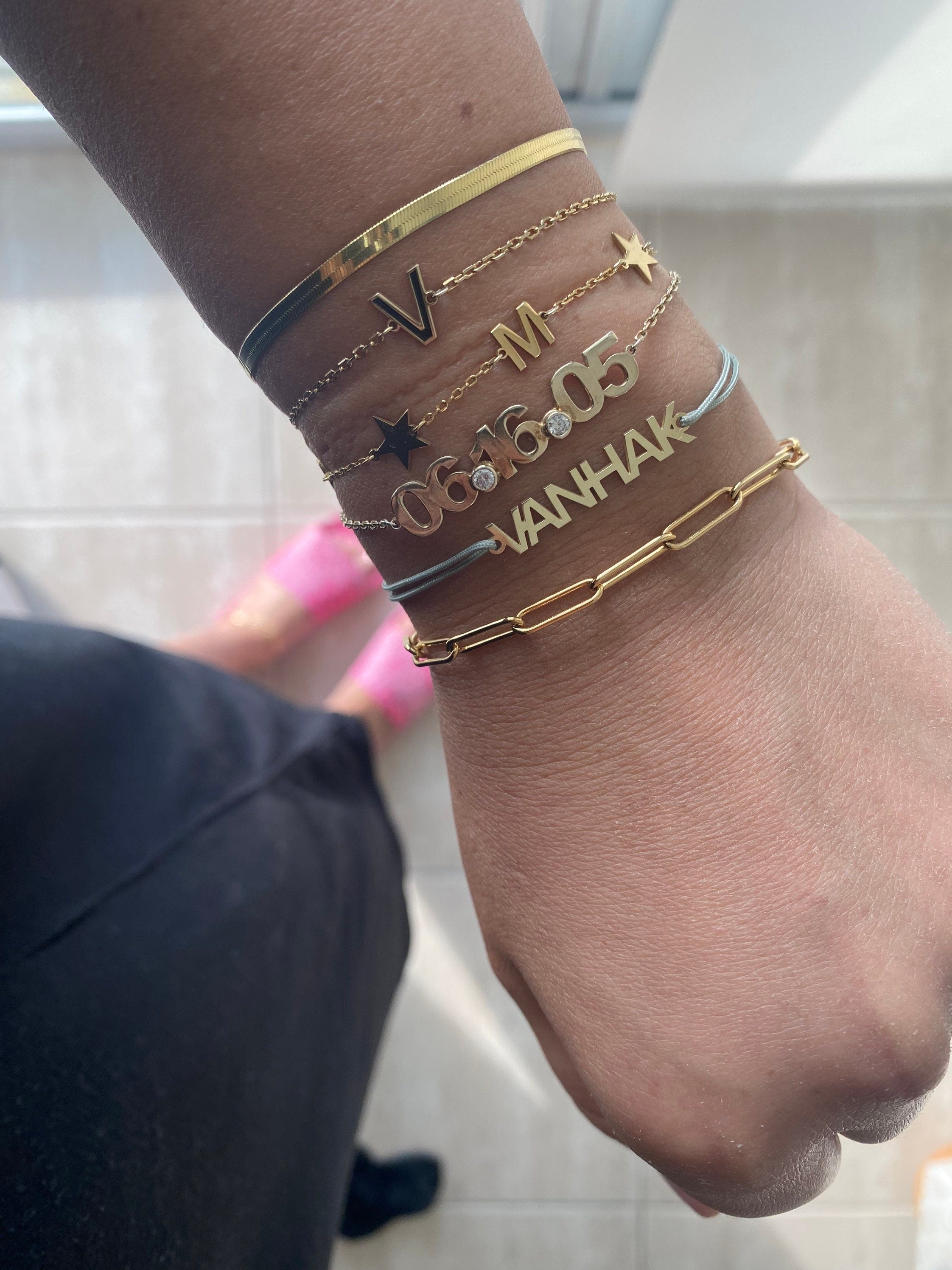 Nameplate string bracelet. Name bracelet. Personalized string bracelets. Custom string bracelets.